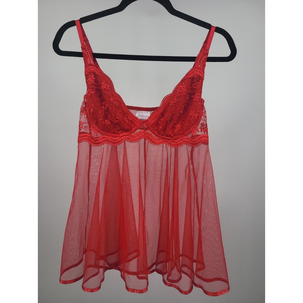 Vintage Intimate Attitudes Red Mesh Babydoll Nightgown Feminine Valentine's Sexy